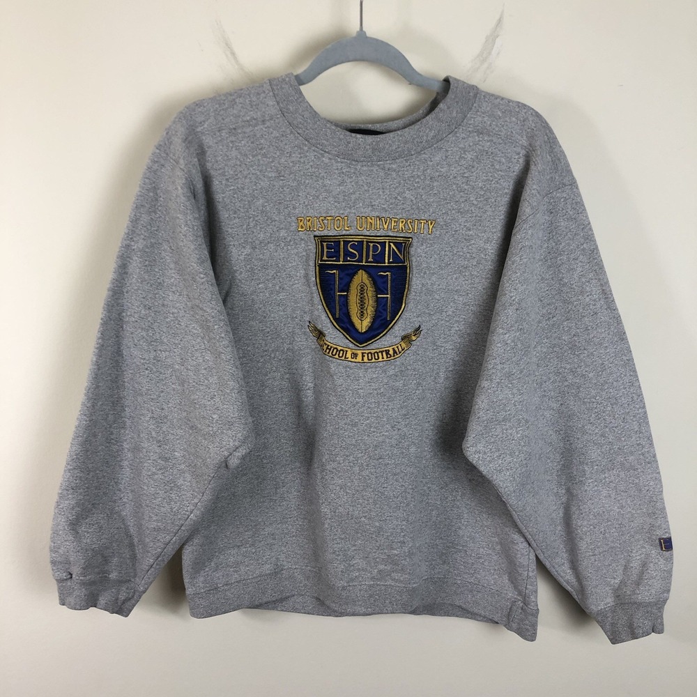 ESPN Zone Bristol University ESPN School Of Football Crewneck Mens S Gray Sports